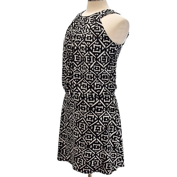 WHBM Black/White Geometric Halter Keyhole-button Midi Dress - Picture 2 of 6